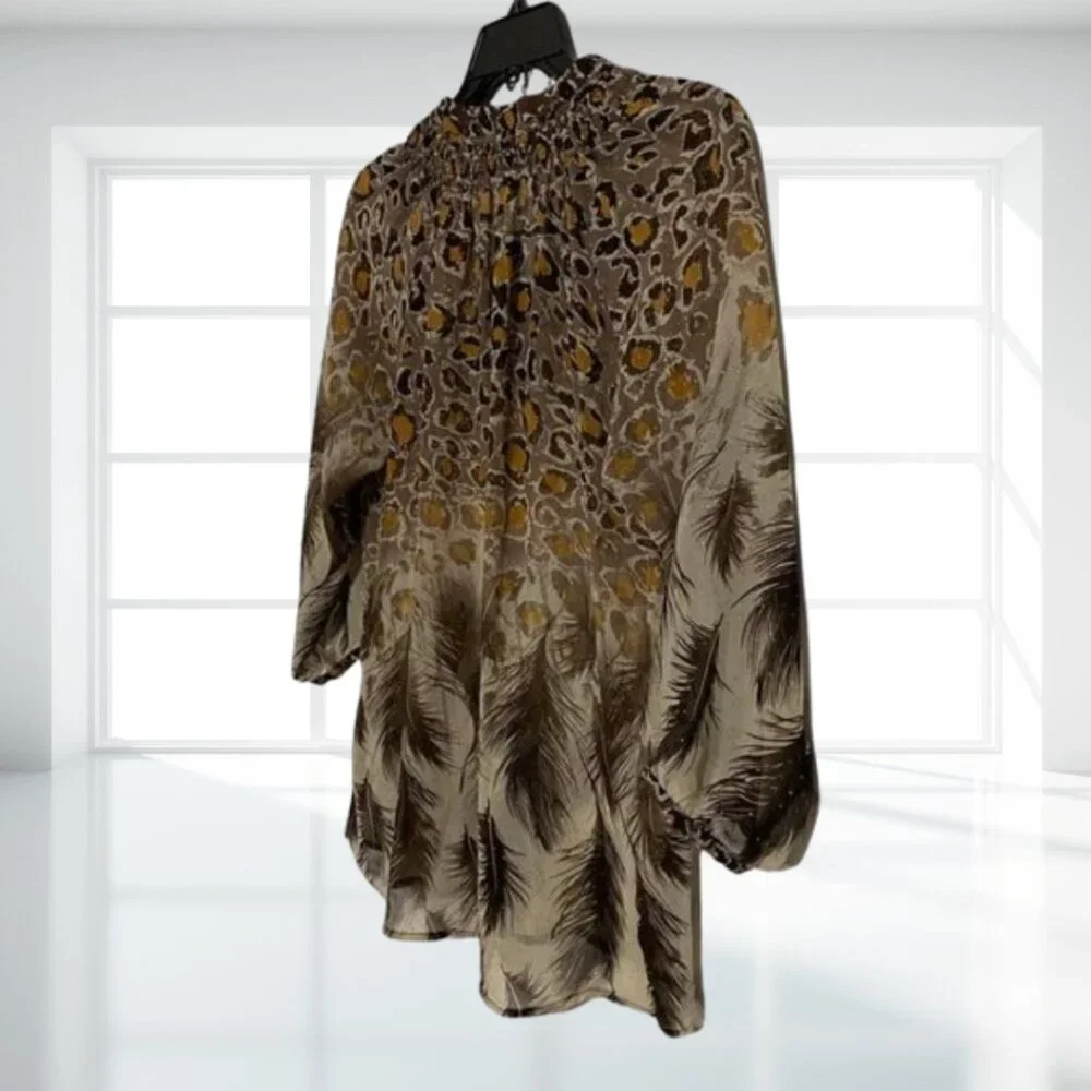 i Jeans by Buffalo Animal Print Sheer Gold Fleck Blouse Top Medium Flowy Boho - Picture 5 of 16